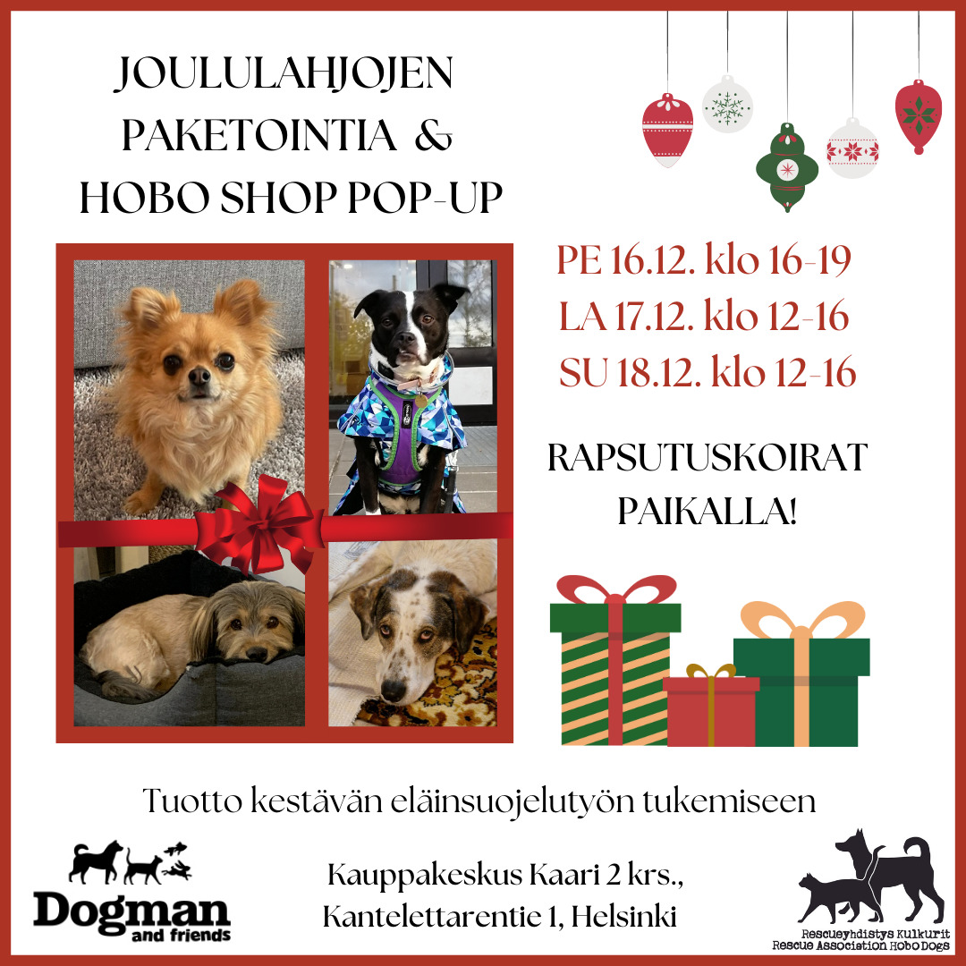 🎁  Joululahjapaketointia & Hobo Shop pop-up Kauppakeskus Kaaressa 16-18.12.2022 🎁