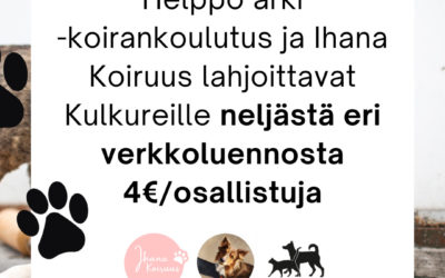 Helppo arki -koirankoulutus ja Ihana Koiruus lahjoittavat verkkoluentojen hinnasta 4€ Romanian koirille