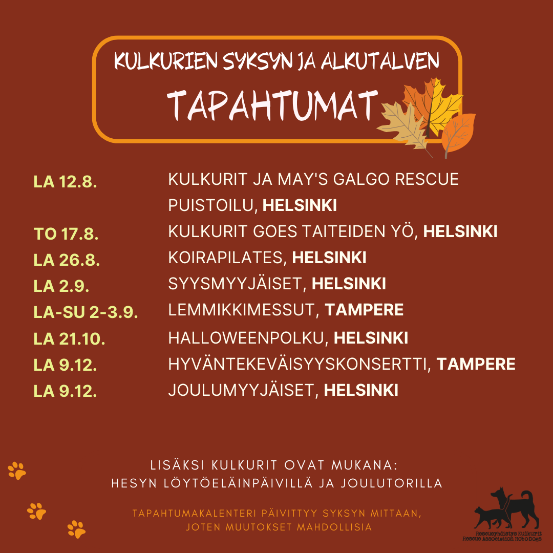 Kulkurien syksyn ja loppuvuoden tapahtumat