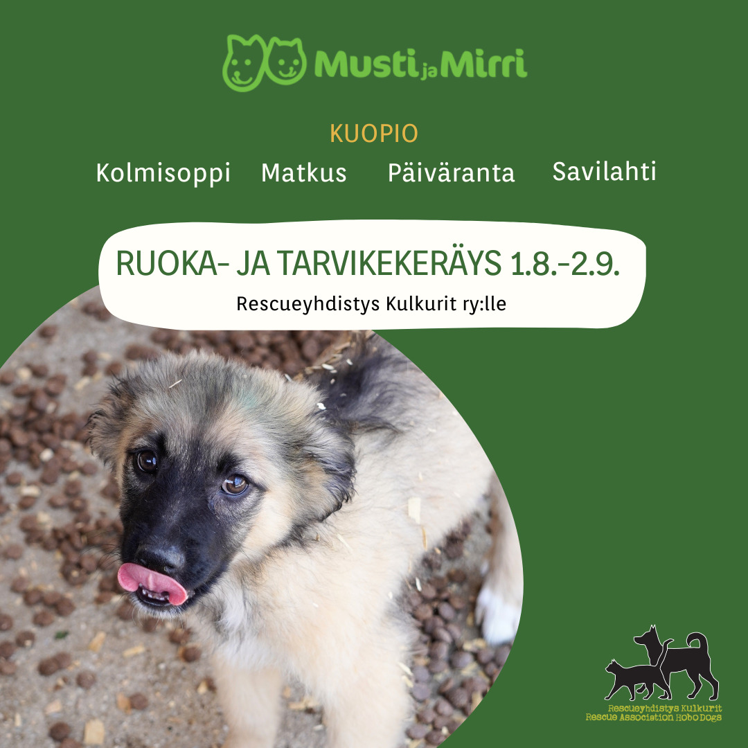 Kulkureiden ruoka- ja tarvikekeräys Kuopiossa 1.8.-2.9. ja Kolmensopen myymälävierailu 2.9.